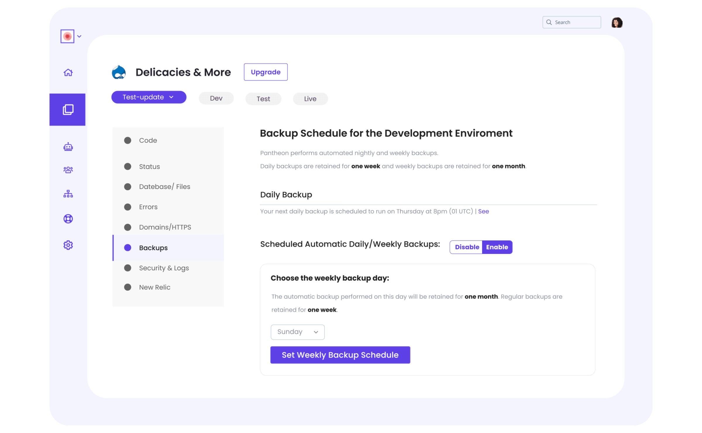 backups workflow showcasing the backup restoring functionality